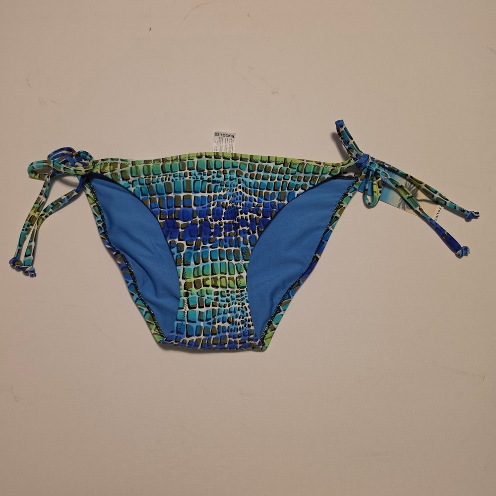 Baltex Geometric Reptile Print Blue Green Side Tie Bikini Bottoms Size 12 NEW
